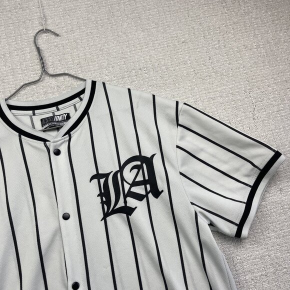 URBN IDNTY Baseball Jersey LA Los Angeles Button Up White / Black Striped Men S - Picture 2 of 16
